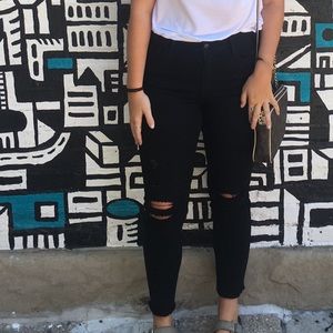 Black, cropped, high waisted jeans